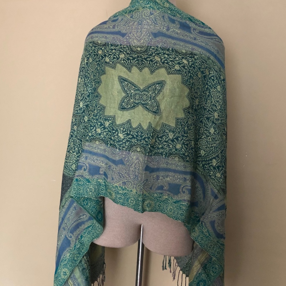Turquoise scarf with lavender accents